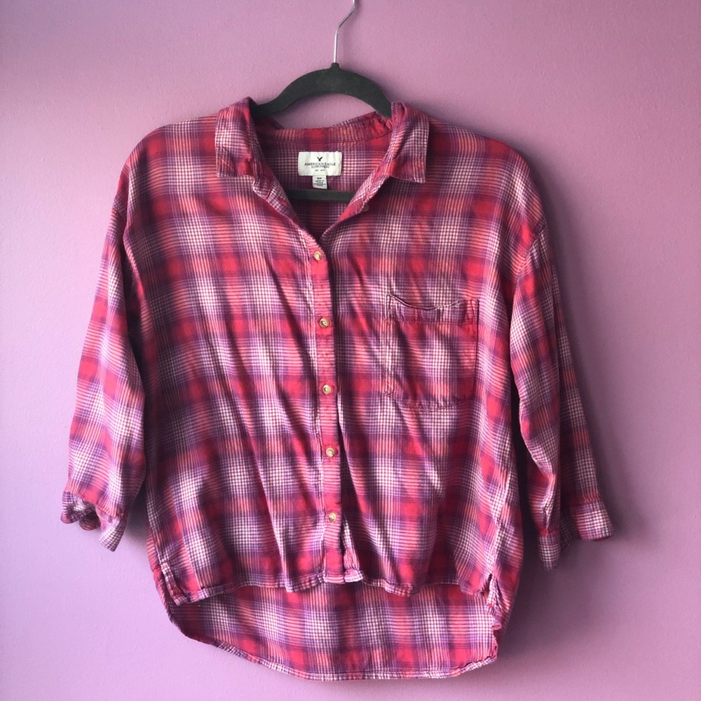 AEO deep pink flannel